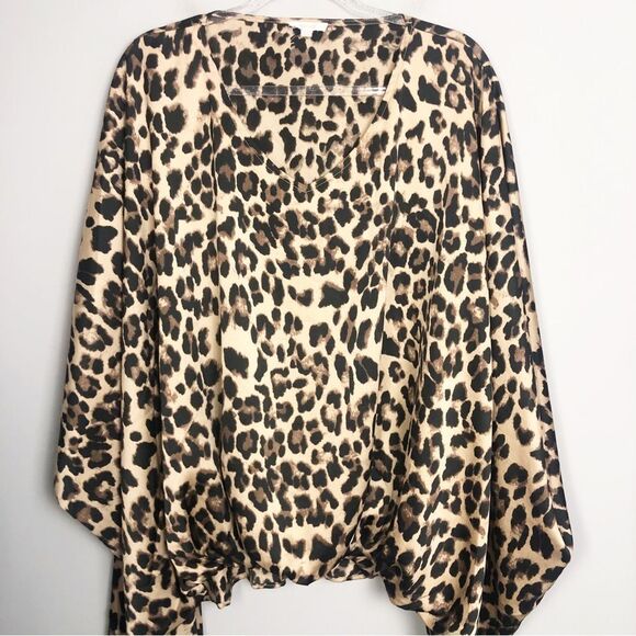 ODDY | Animal Print Leopard Poncho Style Balloon Top Plus Size Women’s XL/2XL - Picture 1 of 9